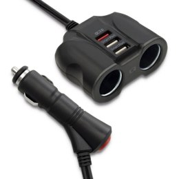 Qoltec Samochodowy rozdzielacz gniazda zapalniczki 12-24V | 34W | 2.4A | 2xUSB | USB QC 3.0 | 2x gniazdo zapalniczki+0,9m