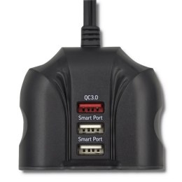 Qoltec Samochodowy rozdzielacz gniazda zapalniczki 12-24V | 34W | 2.4A | 2xUSB | USB QC 3.0 | 2x gniazdo zapalniczki+0,9m
