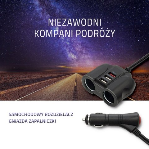 Qoltec Samochodowy rozdzielacz gniazda zapalniczki 12-24V | 34W | 2.4A | 2xUSB | USB QC 3.0 | 2x gniazdo zapalniczki+0,9m Qoltec Samochodowy rozdzielacz gniazda zapalniczki 12-24V | 34W | 2.4A | 2xUSB | USB QC 3.0 | 2x gniazdo zapalniczki+0,9m
