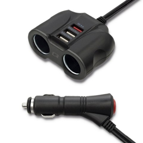 Qoltec Samochodowy rozdzielacz gniazda zapalniczki 12-24V | 34W | 2.4A | 2xUSB | USB QC 3.0 | 2x gniazdo zapalniczki+0,9m Qoltec Samochodowy rozdzielacz gniazda zapalniczki 12-24V | 34W | 2.4A | 2xUSB | USB QC 3.0 | 2x gniazdo zapalniczki+0,9m