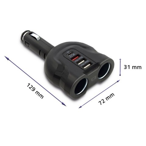 Qoltec Samochodowy rozdzielacz gniazda zapalniczki 12-24V | 52W | 2.4A | 2 x USB | USB QC 3.0 | USB typ C PD | 2 x gniazdo zapal Qoltec Samochodowy rozdzielacz gniazda zapalniczki 12-24V | 52W | 2.4A | 2 x USB | USB QC 3.0 | USB typ C PD | 2 x gniazdo zapal