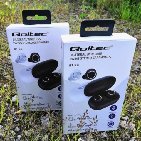 Qoltec Słuchawki bezprzewodowe Twins Stereo | PowerBank | BT5.0 | Super Bass | Białe Qoltec Słuchawki bezprzewodowe Twins Stereo | PowerBank | BT5.0 | Super Bass | Białe
