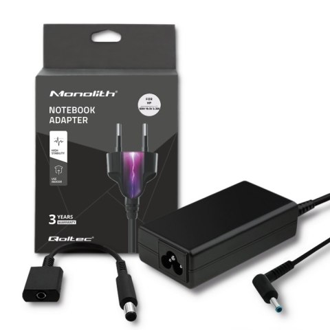 Qoltec Zasilacz do HP 65W | 19.5V | 3.33A 4.5*3.0+pin | adapter 4.5*3.0+pin/7.4*5.0+pin |+kabel zasilający Qoltec Zasilacz do HP 65W | 19.5V | 3.33A 4.5*3.0+pin | adapter 4.5*3.0+pin/7.4*5.0+pin |+kabel zasilający