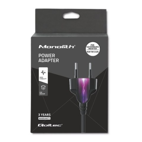 Qoltec Zasilacz sieciowy do monitora LG / Samsung 65W | 19V | 3.42A | 6.5*4.4 | + kabel zasilający Qoltec Zasilacz sieciowy do monitora LG / Samsung 65W | 19V | 3.42A | 6.5*4.4 | + kabel zasilający