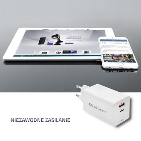 Qoltec Ładowarka GaN FAST 65W | 5-20V | 2.25-3.25A | USB | USB typ C PD Qoltec Ładowarka GaN FAST 65W | 5-20V | 2.25-3.25A | USB | USB typ C PD