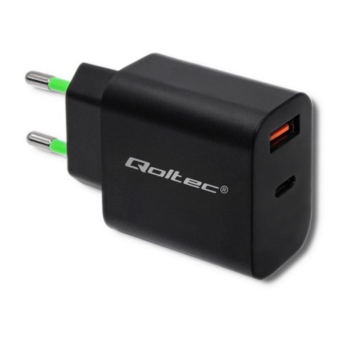 Qoltec Ładowarka sieciowa 18W | 5-12V | 1.5-3A | USB typ C PD | USB QC 3.0 | Czarna Qoltec Ładowarka sieciowa 18W | 5-12V | 1.5-3A | USB typ C PD | USB QC 3.0 | Czarna