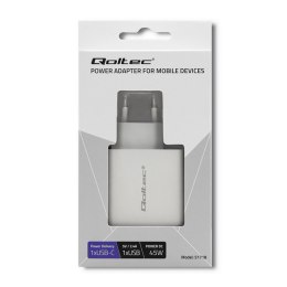 Qoltec Ładowarka sieciowa 42W | 5-20V | 2.4-3A | USB typ C PD | USB | Biała