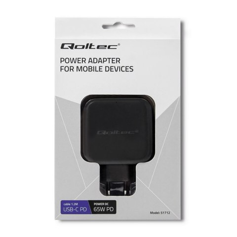 Qoltec Ładowarka sieciowa 65W | 5-20V | 3-3.25A | USB typ C | PD | Czarna Qoltec Ładowarka sieciowa 65W | 5-20V | 3-3.25A | USB typ C | PD | Czarna