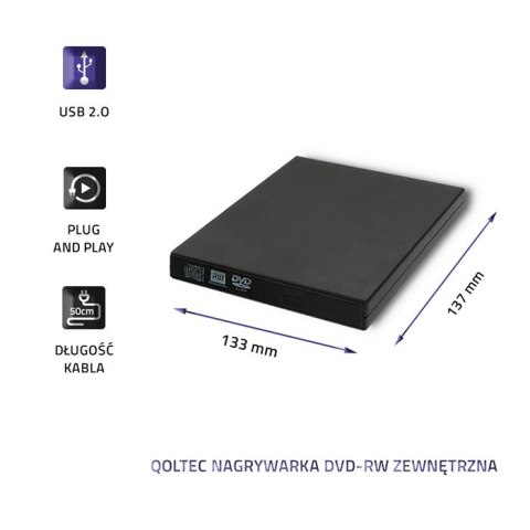Qoltec Nagrywarka DVD-RW zewnętrzna | USB 2.0 | Czarna Qoltec Nagrywarka DVD-RW zewnętrzna | USB 2.0 | Czarna