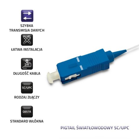 Qoltec Pigtail światłowodowy SC/UPC | Singlemode | 9/125 | G657A | 1m