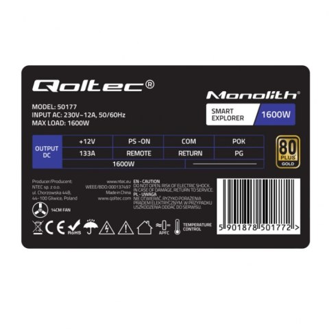 Qoltec Zasilacz PCI-E Smart 1600W | 80 Plus Gold - Data mining