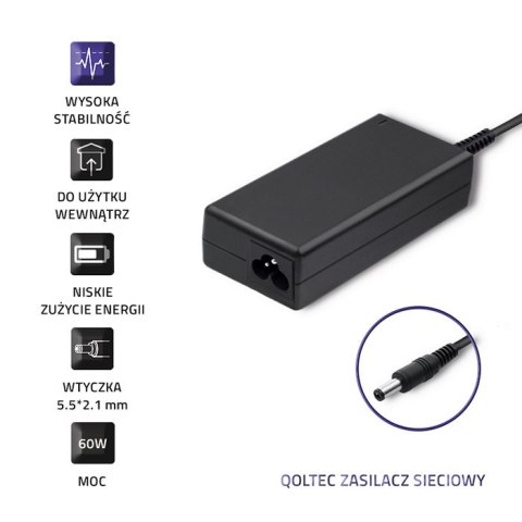 Qoltec Zasilacz do Acer 60W | 19V | 3.16A | 5.5*2.1 |+kabel zasilający Qoltec Zasilacz do Acer 60W | 19V | 3.16A | 5.5*2.1 |+kabel zasilający