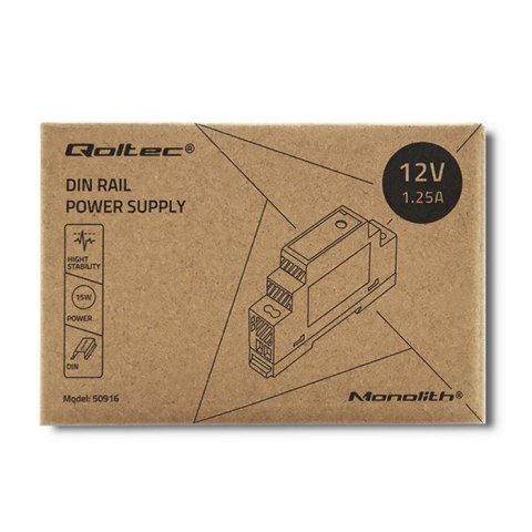 Qoltec Zasilacz na szynę DIN | 15W | 12V | 1.25A | Szary Qoltec Zasilacz na szynę DIN | 15W | 12V | 1.25A | Szary