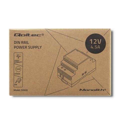 Qoltec Zasilacz na szynę DIN | 54W | 12V | 4.5A | Szary Qoltec Zasilacz na szynę DIN | 54W | 12V | 4.5A | Szary