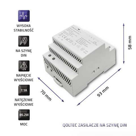 Qoltec Zasilacz na szynę DIN | 85.2W | 12V | 7.1A | Szary Qoltec Zasilacz na szynę DIN | 85.2W | 12V | 7.1A | Szary