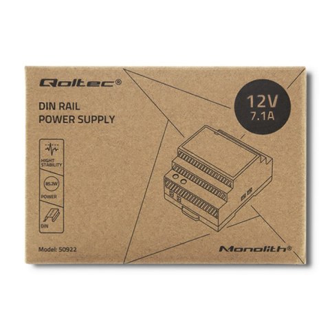 Qoltec Zasilacz na szynę DIN | 85.2W | 12V | 7.1A | Szary Qoltec Zasilacz na szynę DIN | 85.2W | 12V | 7.1A | Szary