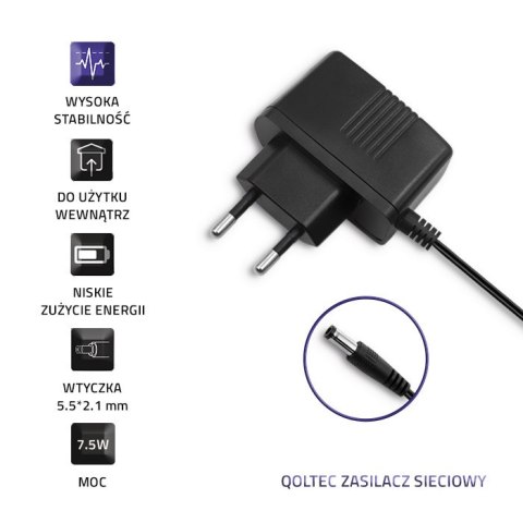 Qoltec Zasilacz wtyczkowy 7.5W | 7.5V | 1A | 5.5*2.1 Qoltec Zasilacz wtyczkowy 7.5W | 7.5V | 1A | 5.5*2.1