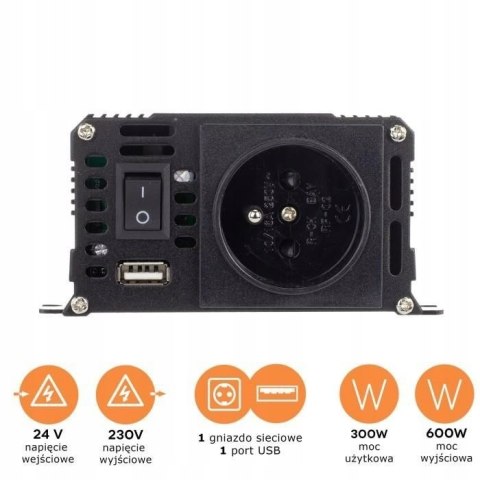 Przetwornica napięcia 24V / 230V 300/600W LED Przetwornica napięcia 24V / 230V 300/600W LED