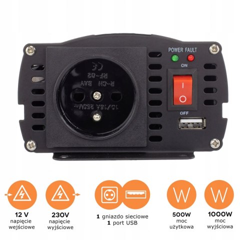 Przetwornica napięcia 24V / 230V 500/1000W Przetwornica napięcia 24V / 230V 500/1000W