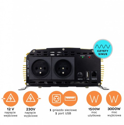 Przetwornica napięcia 12V 3000W SINUS PLUS Czysty Sinus Przetwornica napięcia 12V 3000W SINUS PLUS Czysty Sinus