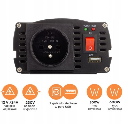 Przetwornica napięcia IPS 600 DUO 12V/24V / 230V 300/600W Przetwornica napięcia IPS 600 DUO 12V/24V / 230V 300/600W