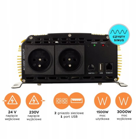 SINUS PLUS 1500/3000W 24/230V PRZETWORNICA NAPIĘCIA DO KAMPERA SINUS PLUS 1500/3000W 24/230V PRZETWORNICA NAPIĘCIA DO KAMPERA