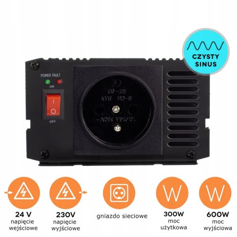 Przetwornica prądu napięcia 24V 230V 600W SINUS