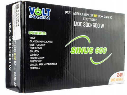 Przetwornica prądu napięcia 24V 230V 600W SINUS