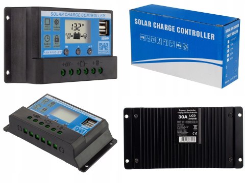 SOLARNY REGULATOR ŁADOWANIA PWM LCD USB 12/24V 30A SOLARNY REGULATOR ŁADOWANIA PWM LCD USB 12/24V 30A