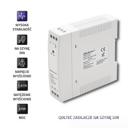 Qoltec Zasilacz na szynę DIN | 20W | 12V | 1.67A | Biały | Slim