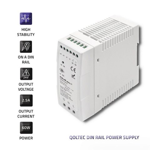 Qoltec Zasilacz na szynę DIN | 60W | 24V | 2.5A | Szary | Slim