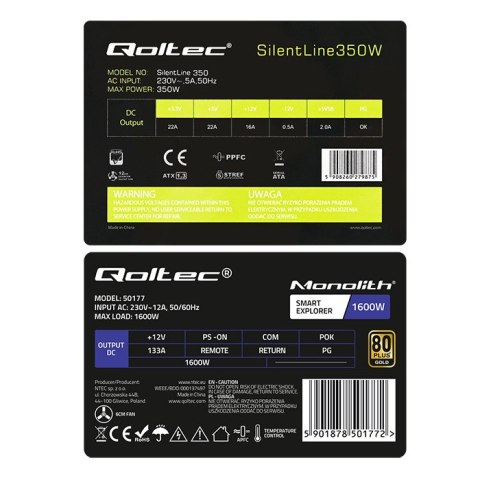 Qoltec Zestaw Zasilacz PCI-E Smart 1600W + ATX SilentLine 350W Qoltec Zestaw Zasilacz PCI-E Smart 1600W + ATX SilentLine 350W