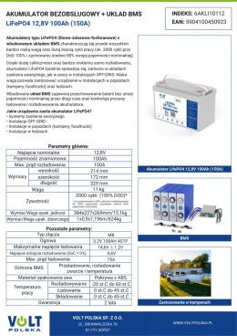 AKUMULATOR LiFePO4 12,8V 100Ah (150A) + BMS BEZOBSŁUGOWY