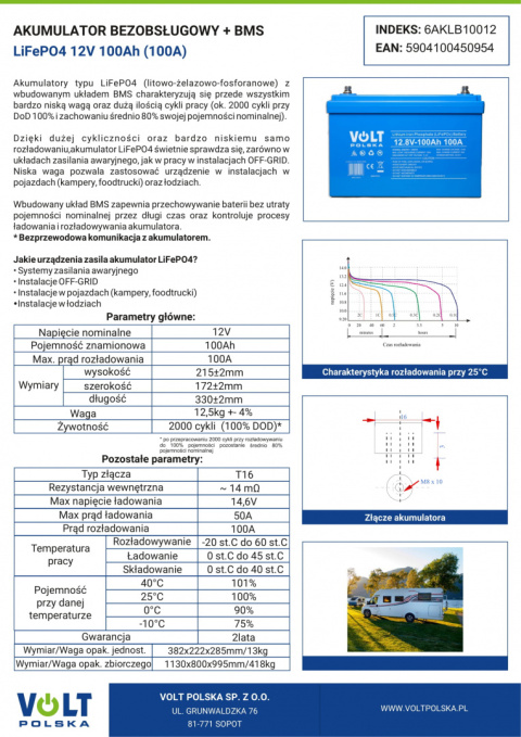 AKUMULATOR LiFePO4 12V 100Ah 100A + BMS AKUMULATOR LiFePO4 12V 100Ah 100A + BMS