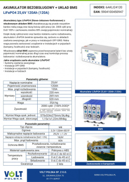 AKUMULATOR LiFePO4 25,6V 120Ah (120A) + BMS BEZOBSŁUGOWY