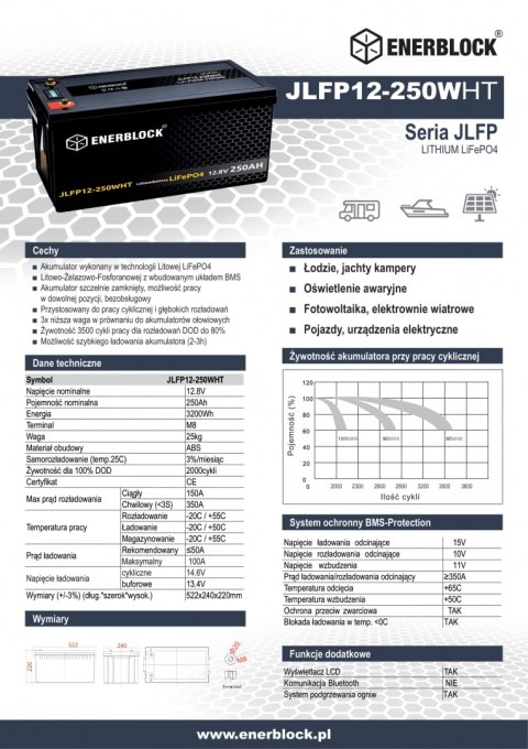 Akumulator Enerblock LITHIUM JLFP12-250 Akumulator Enerblock LITHIUM JLFP12-250