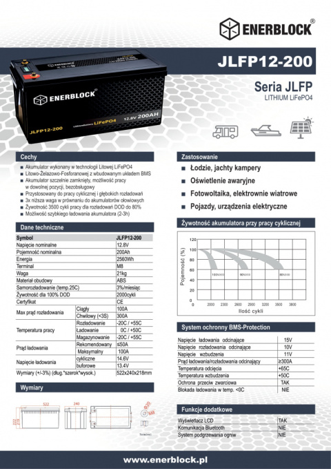 Akumulator Enerblock LITHIUM JLFP12-200 Akumulator Enerblock LITHIUM JLFP12-200