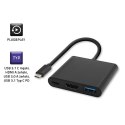 Qoltec Adapter USB 3.1 Typ C męski | HDMI A żeński + USB 3.0 typ A żeński + USB 3.1 Typ C PD | 0.2m | Czarny