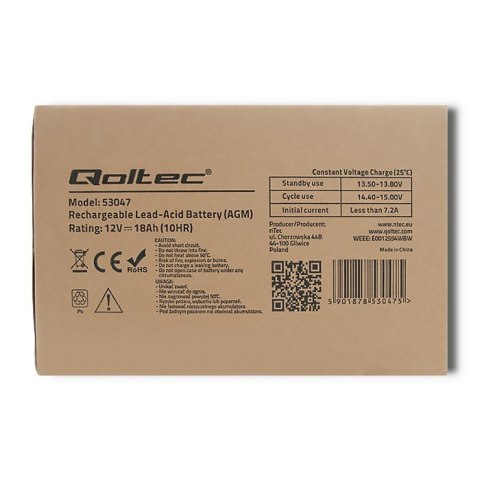 Qoltec Akumulator AGM | 12V | 18Ah | max. 270A Qoltec Akumulator AGM | 12V | 18Ah | max. 270A