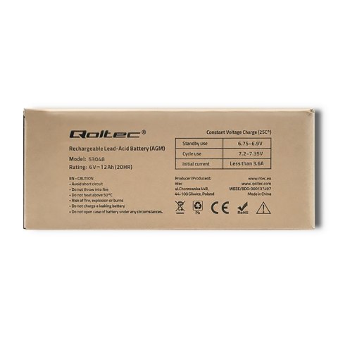 Qoltec Akumulator AGM | 6V | 12Ah | max. 180A Qoltec Akumulator AGM | 6V | 12Ah | max. 180A