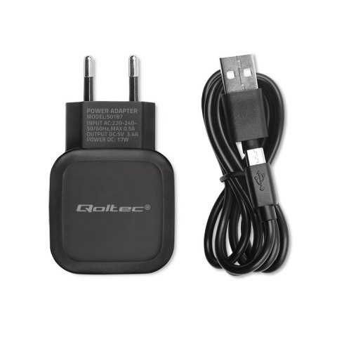 Qoltec Ładowarka sieciowa 17W | 5V | 3.4A | 2xUSB + kabel MicroUSB Qoltec Ładowarka sieciowa 17W | 5V | 3.4A | 2xUSB + kabel MicroUSB