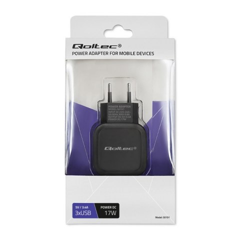 Qoltec Ładowarka sieciowa 17W | 5V | 3.4A | 3xUSB Qoltec Ładowarka sieciowa 17W | 5V | 3.4A | 3xUSB