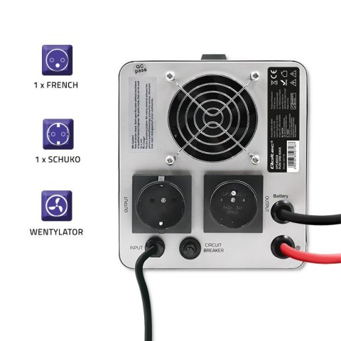 Qoltec Zasilacz awaryjny Pure Sine Wave UPS | 800VA | 560W | Stała faza | Szary Qoltec Zasilacz awaryjny Pure Sine Wave UPS | 800VA | 560W | Stała faza | Szary