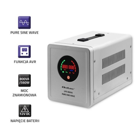 Qoltec Zasilacz awaryjny Pure Sine Wave UPS | 800VA | 560W | Szary Qoltec Zasilacz awaryjny Pure Sine Wave UPS | 800VA | 560W | Szary