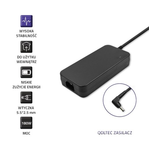 Qoltec Zasilacz do Asus 180W | 19V | 9.5A | 5.5*2.5 | +kabel zasilający Qoltec Zasilacz do Asus 180W | 19V | 9.5A | 5.5*2.5 | +kabel zasilający