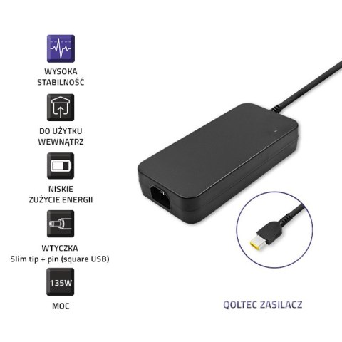 Qoltec Zasilacz do Lenovo 135W | 20V | 6.75A | Slim tip+pin | +kabel zasilający Qoltec Zasilacz do Lenovo 135W | 20V | 6.75A | Slim tip+pin | +kabel zasilający