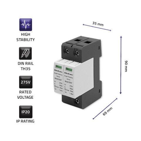 Qoltec Ogranicznik ochronnik przepięć AC | 2P | 275V | T2 |C