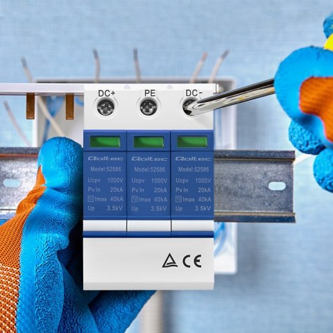Qoltec Ogranicznik ochronnik przepięć DC| 3P | 1000V | T2 | C