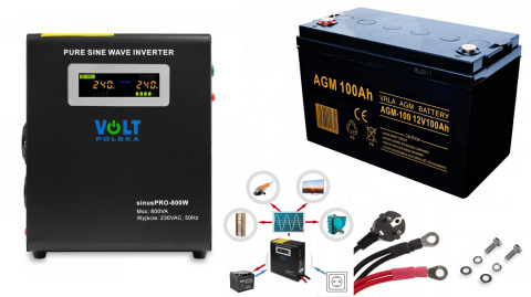 Sinus Pro 800W + Akumulator 100Ah Zestaw Awaryjny