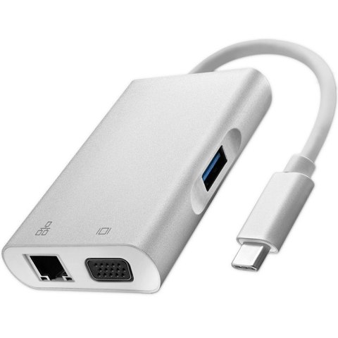 Adapter USB 3.1 typ C męski | VGA żeński + USB 3.0 A żeński + RJ45 żeński (1Gb/s) + PD Adapter USB 3.1 typ C męski | VGA żeński + USB 3.0 A żeński + RJ45 żeński (1Gb/s) + PD